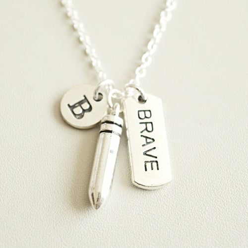 Brave Necklace, Personalized Gift for Son, Brave Gift, Brave Jewelry, Bullet, Army Mom, Brother, Birthday, Son, Brother, Motivation,Grandson