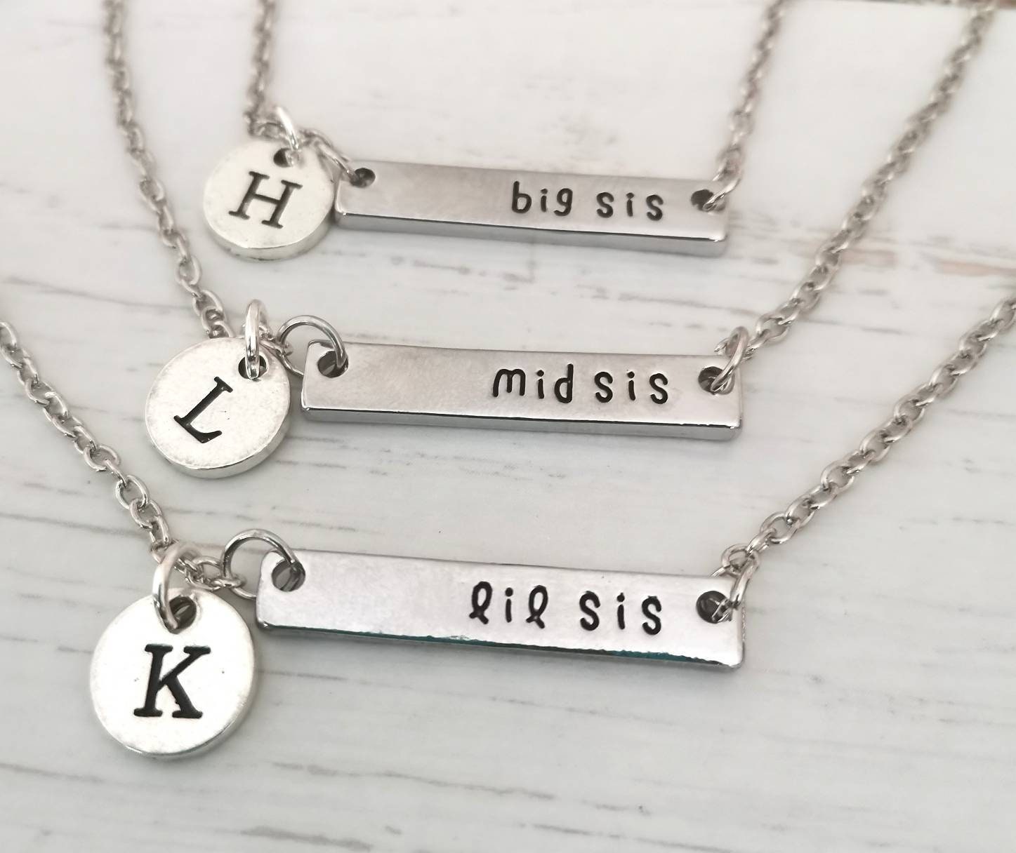 Big Sister, Little Sister, Middle Sister, Personalized gift for Sisters, Big Sis gift, Mid Sis, Lil Sis gift, Sister Necklaces, 3 sisters