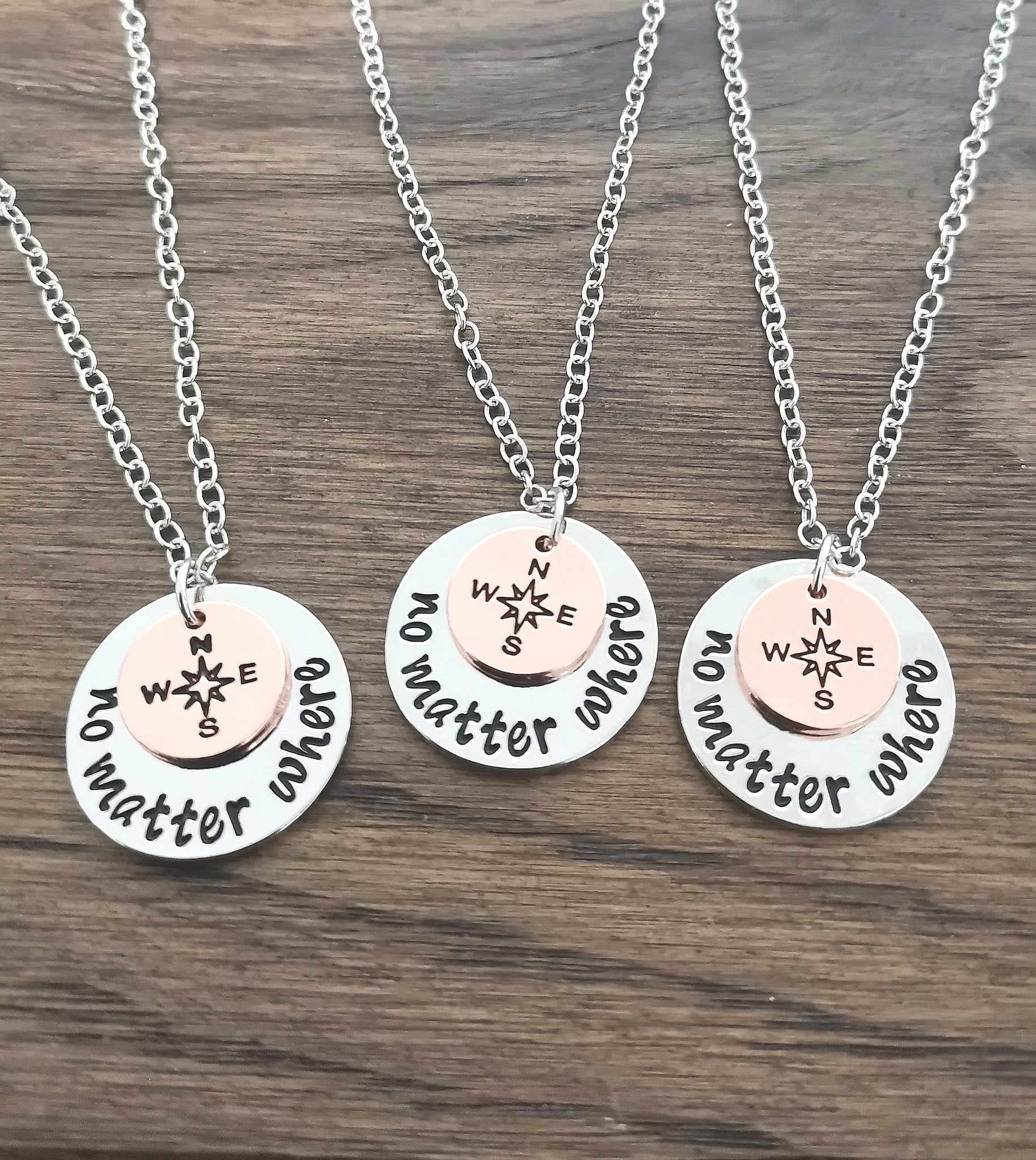 Compass necklace pendant, compass charm, no matter where, bff necklace, sister, mother daughter, friendship jewelry, friends, break up gift
