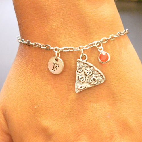 Pizza Slice bracelet, Pizza charm bracelet, personalized friendship gift, friendship bracelet, keepsake bracelet,  2 3 4 5 6 7 8 9 10