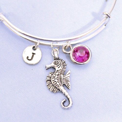 Seahorse Bracelet, Silver Seahorse Charm bangle, Aquatic bracelet, Sea life Bracelet, Ocean Jewelry ,Beach Wedding bridesmaid gift