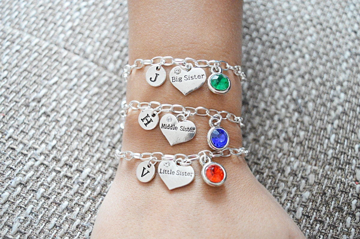 Big Sister, Little Sister, Middle Sister, Personalized gift for Sisters, Big Sis gift, Mid Sis, Lil Sis gift, Sister Bracelets, 3 sisters