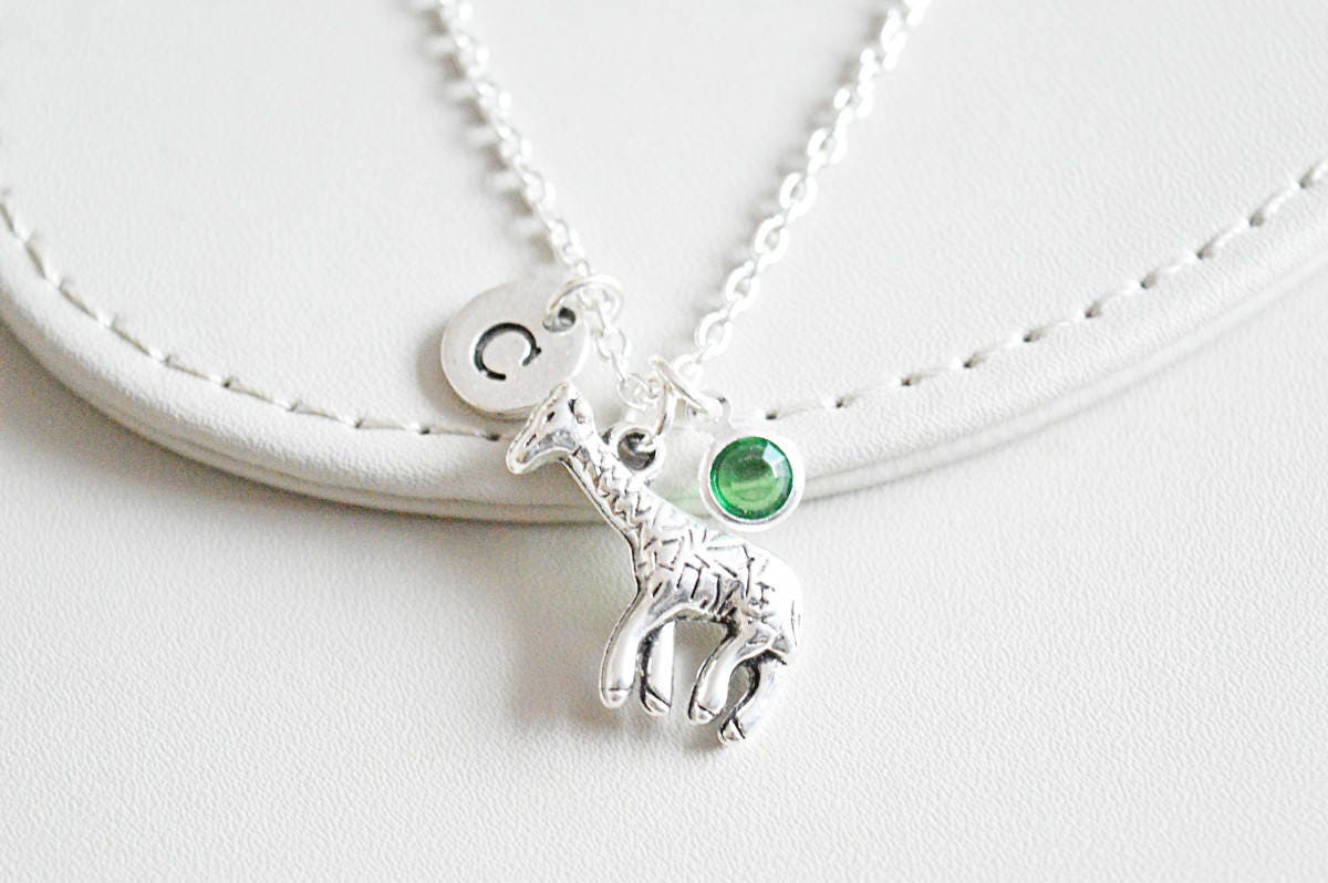 Necklace for friend, Animal Necklace, Giraffe Necklace , gift for girlfriend, Animal Birthday Gift, birthstone Jewelry, Initial Jewelry