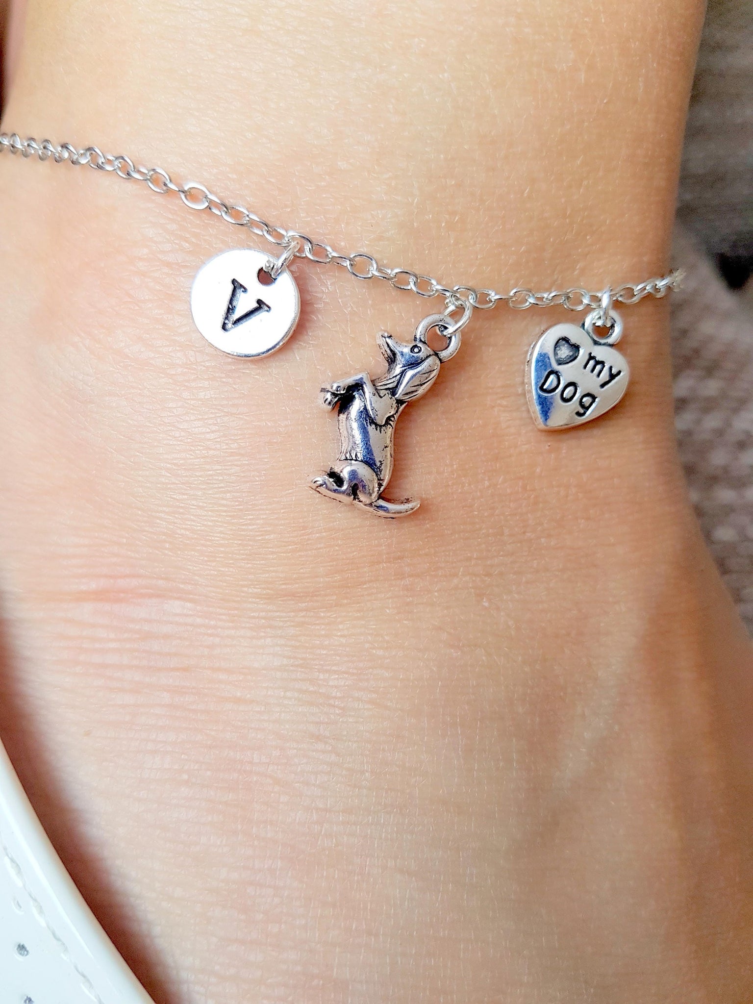 Paw anklet, dog anklet, love my dog jewellery, personalized chain bracelet, silver anklet, paw jewelry, animal anklet, memorial jewelry