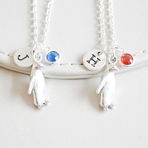 2 BFF necklace, Best friend gift set,Penguin Necklace, Birthday gift for her, best friend silver jewelry, personalised necklace,Necklace set