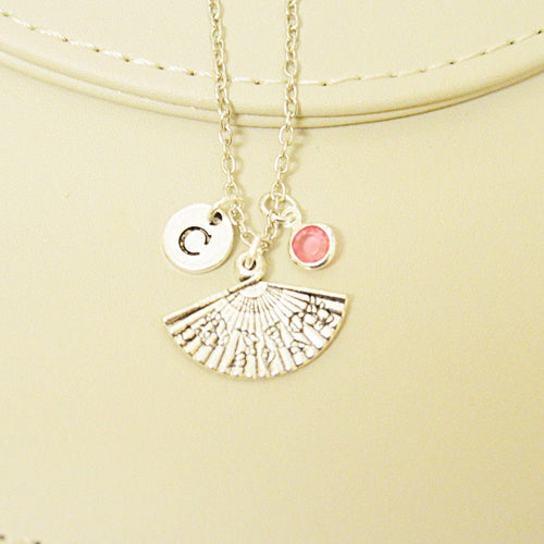 Chinese fan necklace, Japanese fan charm, Hand fan charm, Fashion necklace, Charm necklace , Initial necklace, Engraved necklace, bohemian