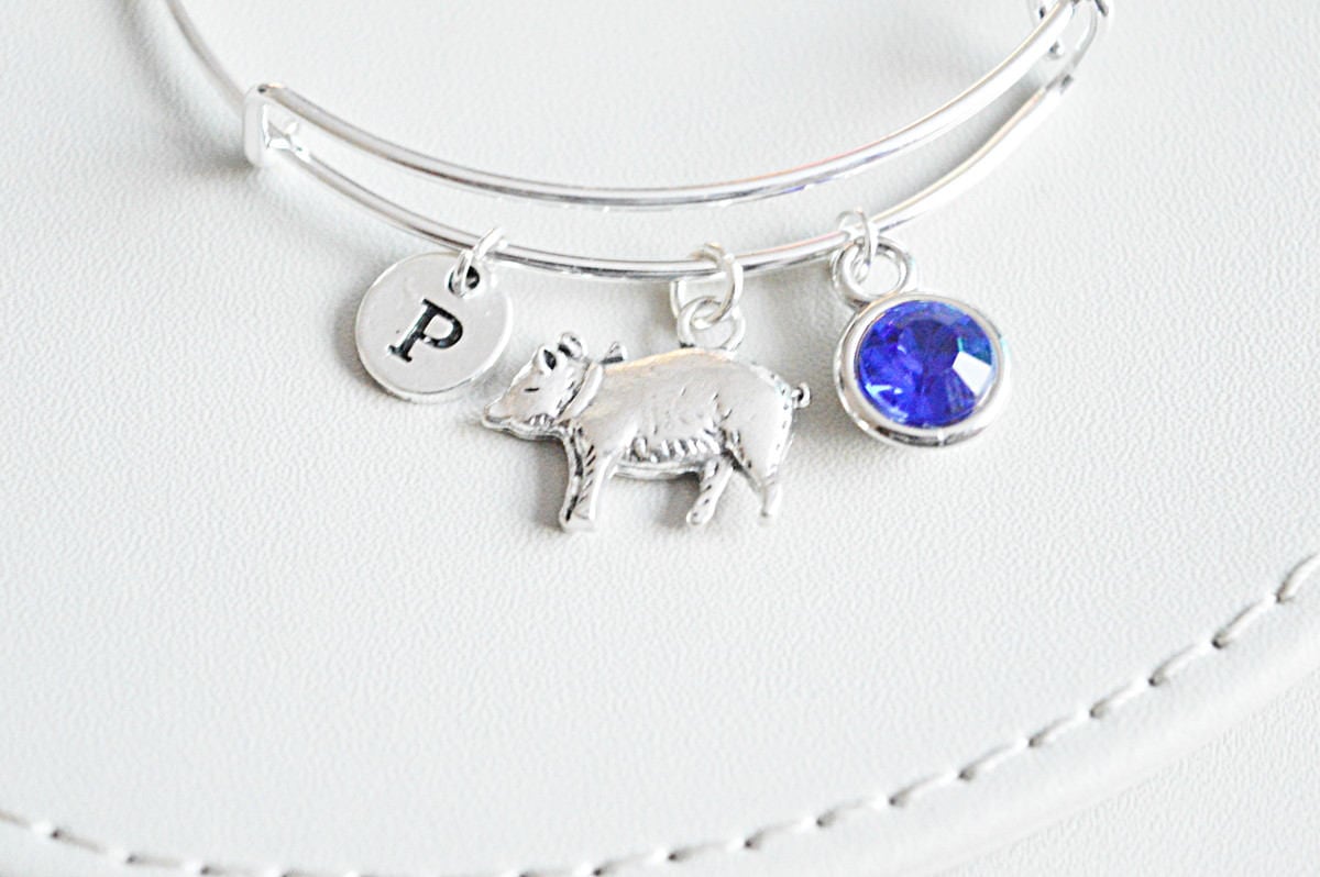 Pig Bracelet, Pig Bangle, Animal Lover Gift, Silver Pig Charm,  Animal Lover Present, Pork Charm, Pig Jewelry,Piggy ,Cute gift, Cute Jewelry