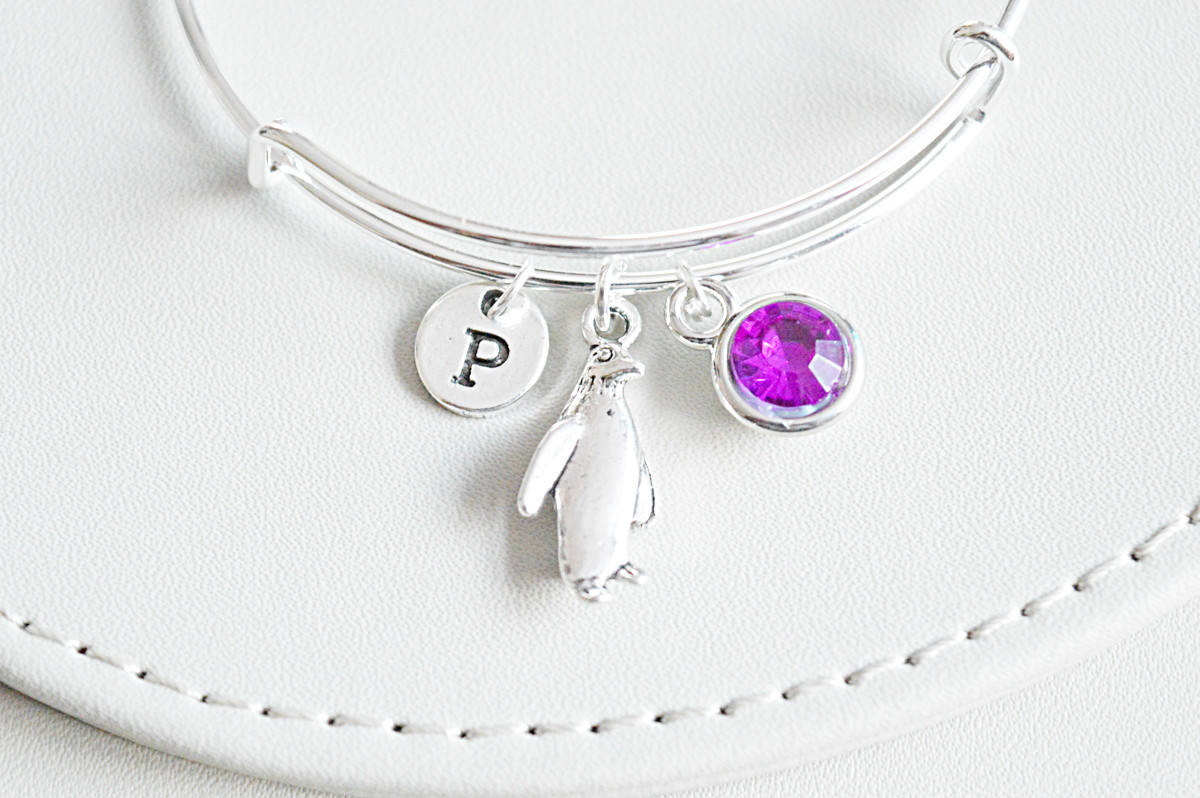 Penguin Bracelet, Penguin Bangle, Animal Lover, Silver Penguin Charm,  Animal Lover bracelet, Penguin Charm, Penguin Jewelry, birthday gift