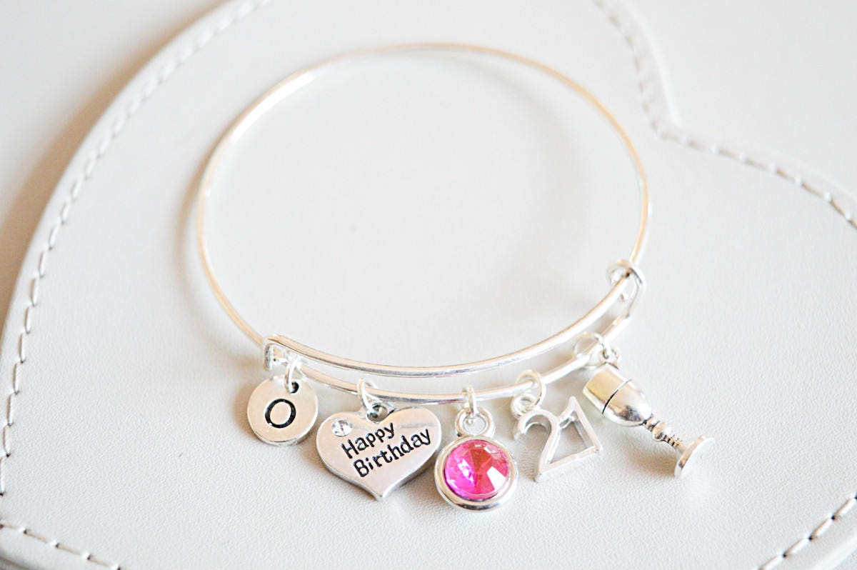 21st Birthday Gift for her, 21st birthday gift Jewelry, Birthday bracelet, 21st Bday, initial hand stamped gift, personalized birthday, girl