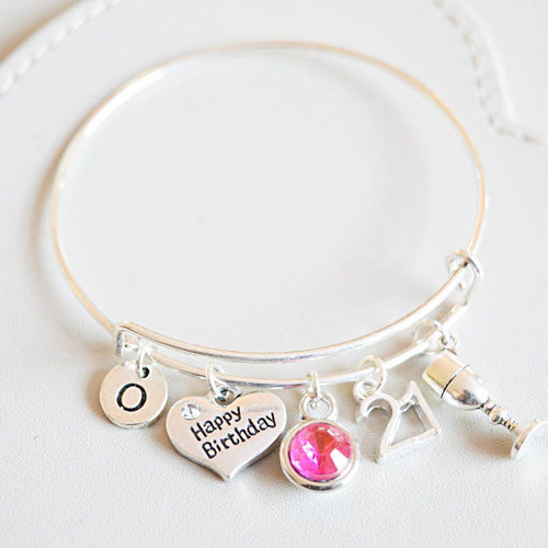 21st Birthday Gift for her, 21st birthday gift Jewelry, Birthday bracelet, 21st Bday, initial hand stamped gift, personalized birthday, girl