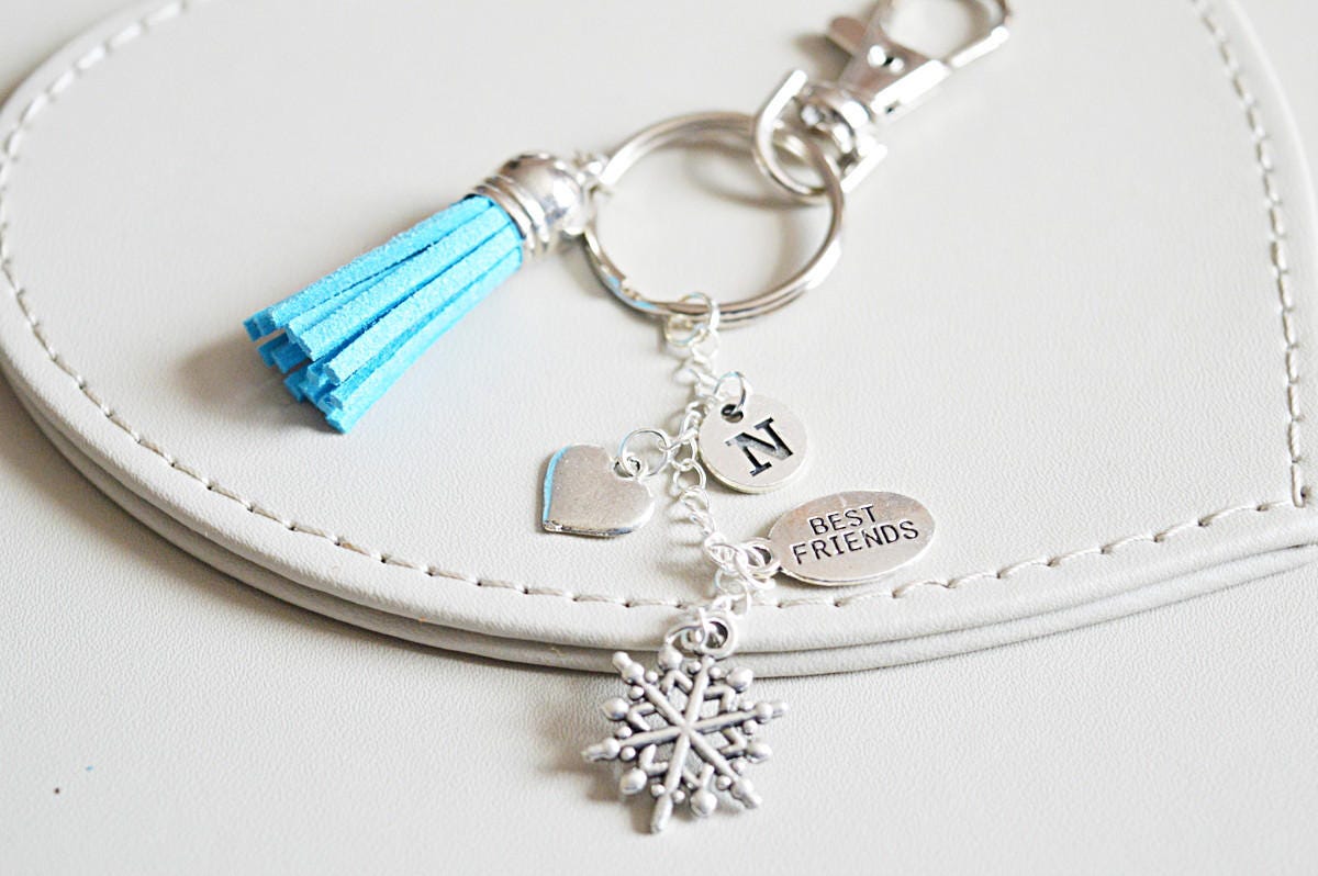 Christmas gift for best friend, charm tassel keyring, tassel keychain, snowflake charm, bag tag, handbag accessory, christmas gift, xmas tag