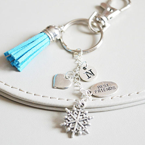 Christmas gift for best friend, charm tassel keyring, tassel keychain, snowflake charm, bag tag, handbag accessory, christmas gift, xmas tag