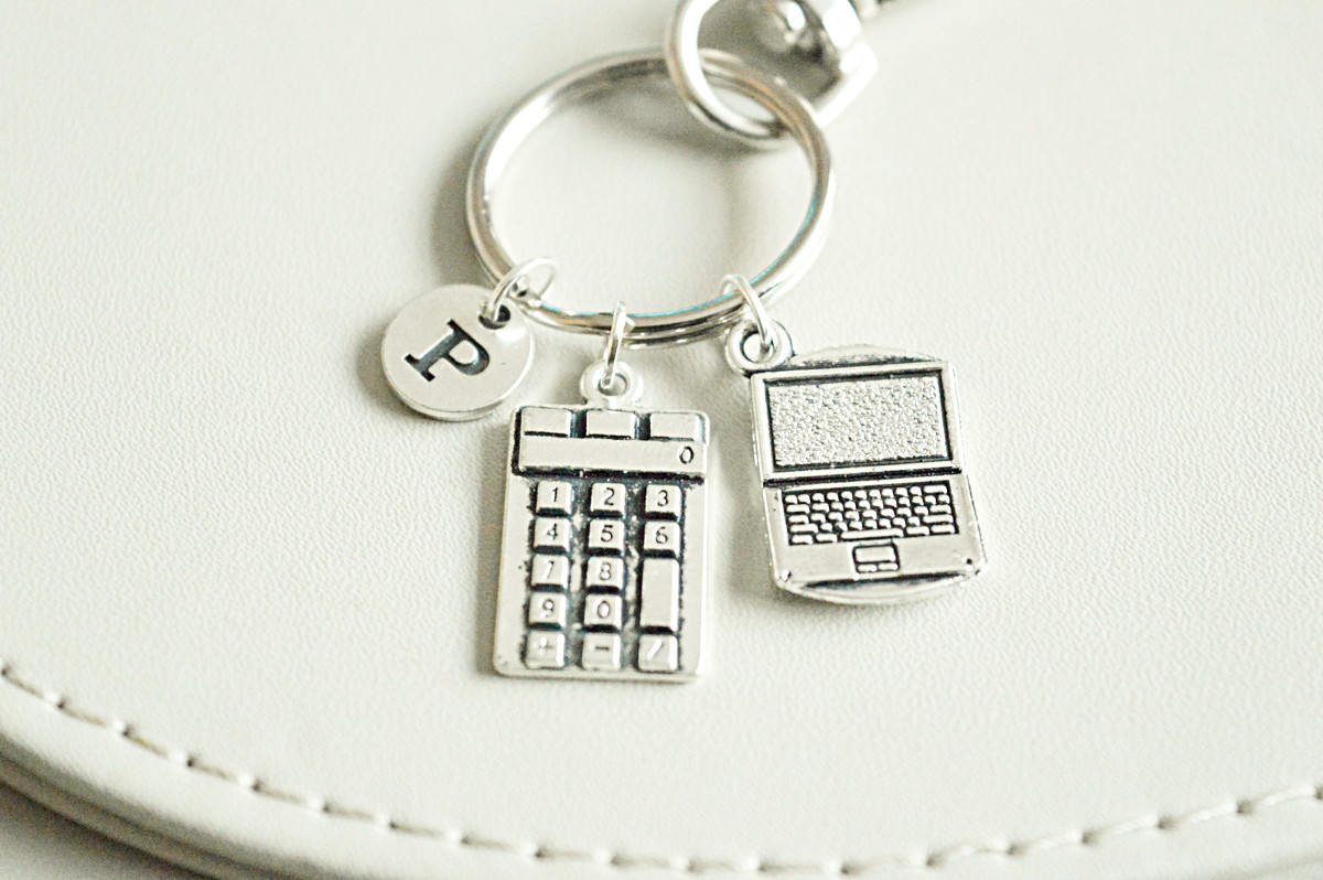 Gift for geek, Computer geek gift, Laptop Key chain, Laptop keyring,  laptop keyring, it geek, Calculator, Accountant, Office, Technology