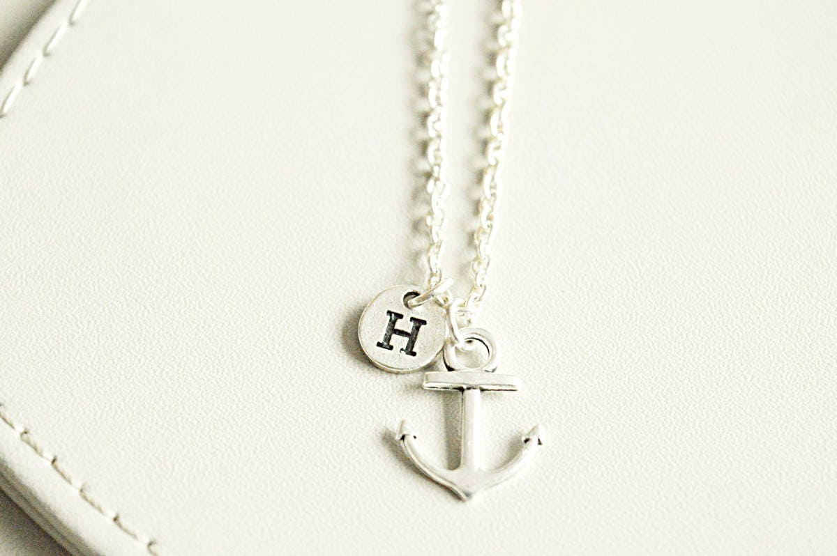 Anchor necklace with initial, Anchor necklace women, Anchor necklace women, Necklace with charm, Necklace with Initial, Initial necklace