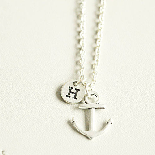 Anchor necklace with initial, Anchor necklace women, Anchor necklace women, Necklace with charm, Necklace with Initial, Initial necklace