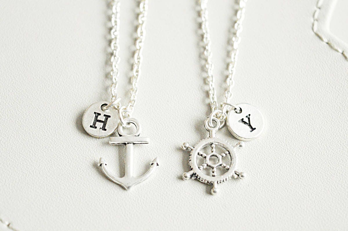 Couple necklaces, Compass anchor necklace, Sister brother necklace, Anchor charm jewelry, Bff necklace, Personalized necklace, Friendship