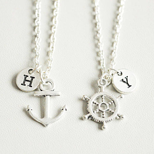 Anchor and Ship Wheel Necklace Set, Couples Necklace Set, Husband Wife, Girlfriend Boyfriend, Best Friends, Couples Gift, Anniversary Gift
