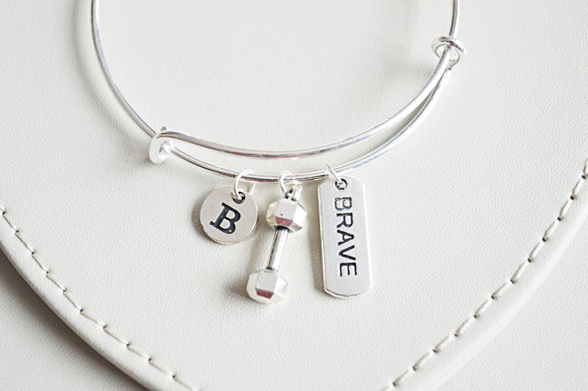 Fitness charm bracelet, personalised gym  bracelet , Dumbbell bangle, Dumbbell charm, Gym Motivation charm , Keep fit bracelet, Weight loss