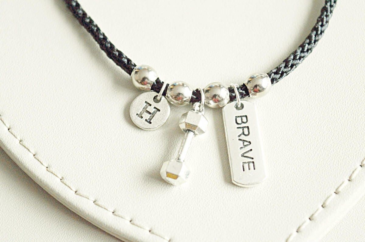 Boyfriend gift, Gym bracelets, Dumbbell bracelet, Best friend gift, Dumbbell charm bracelet, Brave  bracelet, Brave Gift, Fitness, Muscle,