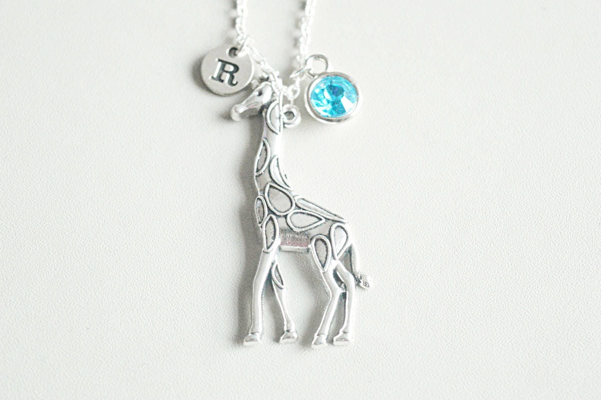 Necklace  for friends,Animal charm Gift, Giraffe gift ,gift for girlfriend, Animal presant, birthstone initial,unique gift for her, birthday