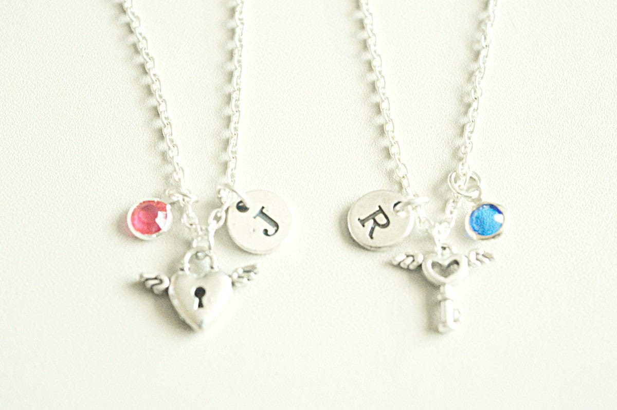 Lock and Key Necklaces, His and Hers Necklace, Couple Necklaces,Best Friend Necklaces, Set of two necklaces, Silver necklaces, His and her
