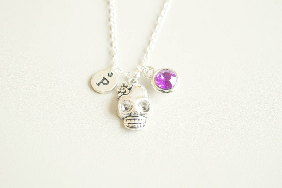 Skull Necklace, Skull charm necklace, Skull Gift, Skull Jewelry, Skeleton, Head Skull, Rock, Punk, Rose, Funky, Cool, Friend, Personalized