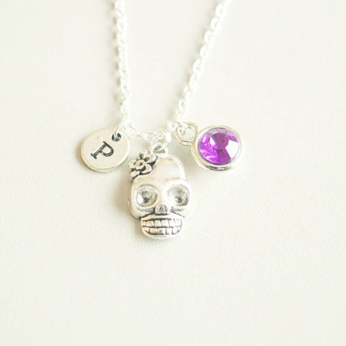Skull Necklace, Skull charm necklace, Skull Gift, Skull Jewelry, Skeleton, Head Skull, Rock, Punk, Rose, Funky, Cool, Friend, Personalized