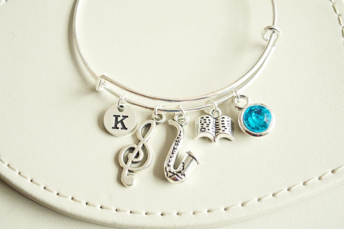 Saxophone Bracelet, Music Bracelet, Musical Instrument Jewelry, Saxophone Charm, Musician Gift, Jazz Lover Gift,Christmas Gift, band camp