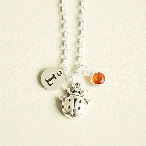 Lady Bug Necklace, Lady Bird Jewelry, Silver Necklace for friend, Insect Necklace, hand stamped gift, summer, ladybug, insect, garden