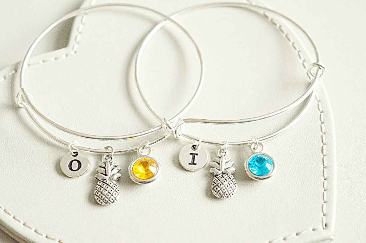 Pineapple Bracelet, Fruit Bracelet, Pineapple Bracelet, Charm Bracelet, Dainty Bracelet, Fruit Bracelet, Set of 2, Bangle Set, Friend, Vegan