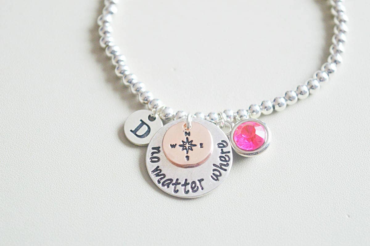 Long distance relationship bracelet, Lesbian girlfriend gift, Long distance friendship, Gift for girlfriend, Compass gift for her, Charm