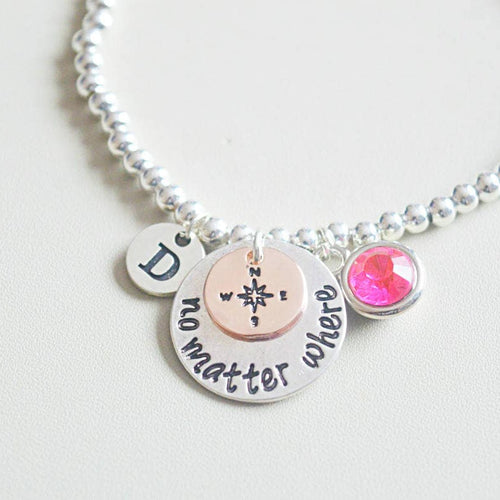 Long distance relationship bracelet, Lesbian girlfriend gift, Long distance friendship, Gift for girlfriend, Compass gift for her, Charm