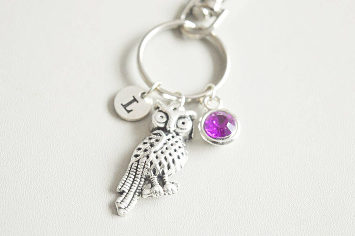 Owl keychain, Owl keyring, Personlized keychain, Bird keyring, animal keychain, keyring with charm, monogram, gift, custom, Owl, Charm, Gift