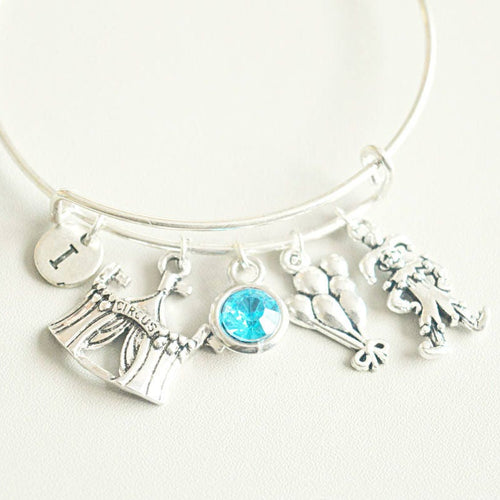 Circus Bracelet, Circus Gift, Circus Jewelry, Balloon Charm, Clown bracelet, clown charm, circus tent Bracelet, Personalized  gift, initial