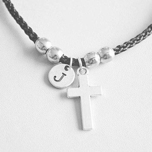 Cross Bracelet, Crucifix Bracelet, Cross jewelry mens, personalized cross bracelet, Religion bracelet, Church friend, Christianity, initial
