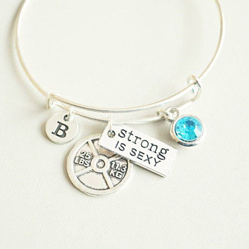 Strong is sexy, Gift for her, Fitness jewelry, Personal trainer gift, Trainer gift, Fitness jewelry, Fitness motivation, Barbell , Workout