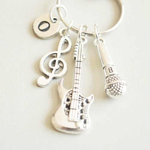 Musician Keychain,Musician Keyring, Gift for Musician, Musician Gift, Gift for Singer, Band Gift, Guitar Keychain, Guitar gift, Microphone