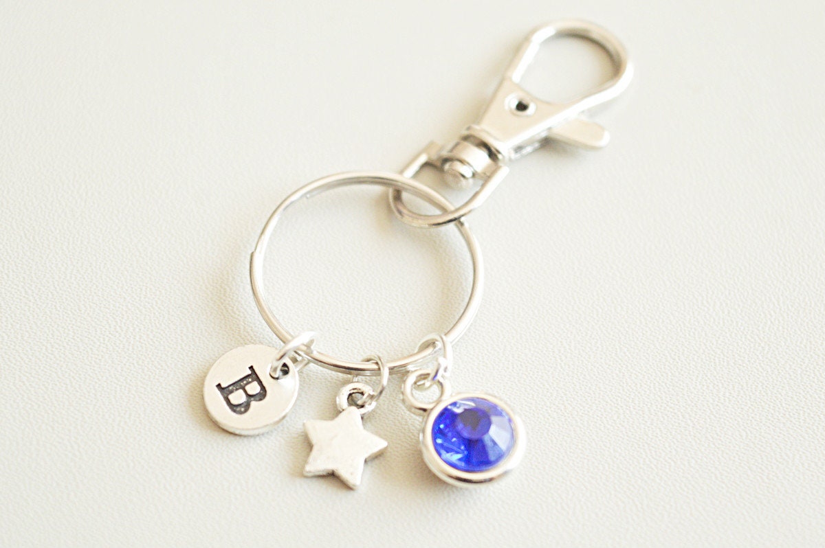 Personalized Keychain, Initial keychain, Personalized gift for her, Birthstone gift, Initial keyring, Star keyring, Star Keychain, custom