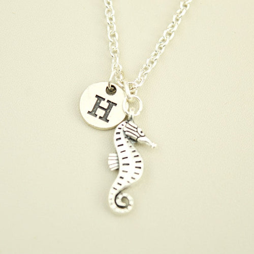 Seahorse Necklace, Sea Horse Jewelry, Sea Horse Necklace, Seahorse Necklace with Initial, Ocean Jewelry, Sea Jewelry, Sea Life Charm Jewelry