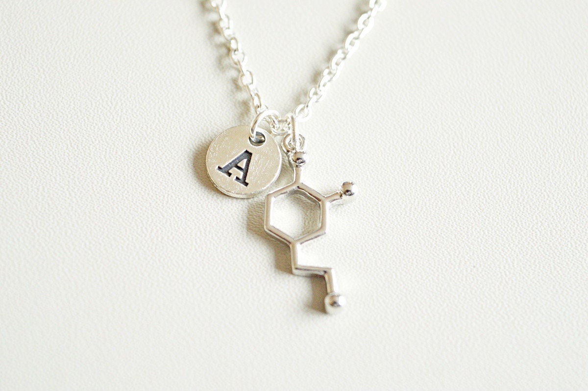 Molecule necklace, Molecular necklace, Dopamine necklace, Chemistry Necklace, Scientist Gift, chemistry gift, Serotonin Charm Necklace, Girl
