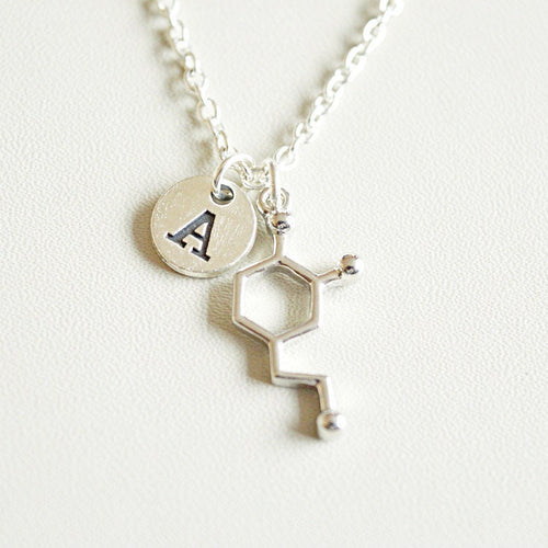 Molecule necklace, Molecular necklace, Dopamine necklace, Chemistry Necklace, Scientist Gift, chemistry gift, Serotonin Charm Necklace, Girl