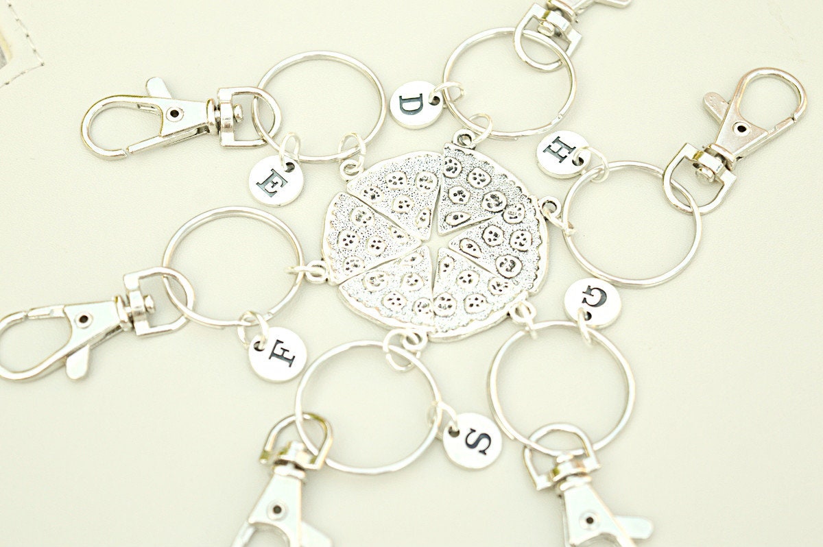 6 best friends keychain, Pizza Keychains, Pizza Keyrings, 6 bff key chain, Six key rings, Unique gifts for friends, Set of 6 gifts, 6 BFF