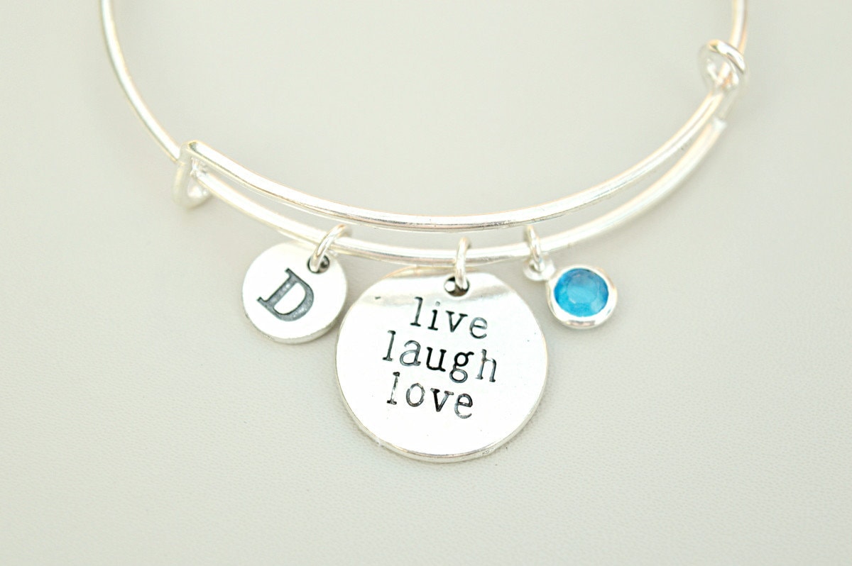 Live Love Laugh Bracelet, Live Love Laugh Bangle, Handmade Inspirational Jewelry, Adjustable Charm Bracelet, Adjustable Bangle Bracelet