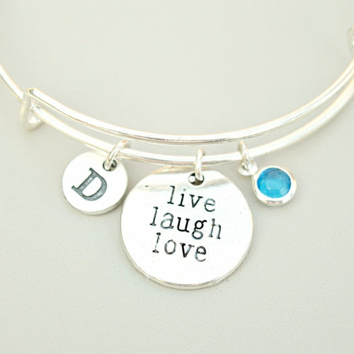 Live Love Laugh Bracelet, Live Love Laugh Bangle, Handmade Inspirational Jewelry, Adjustable Charm Bracelet, Adjustable Bangle Bracelet