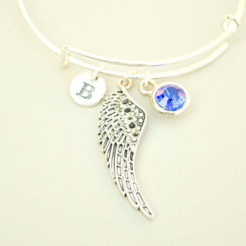 Remembrance Bracelet , Personalized Angel Wing Bracelet, Wing Bracelet, Wing Bangle, Memorial Bracelet Remembrance gift, Sympathy bracelet,