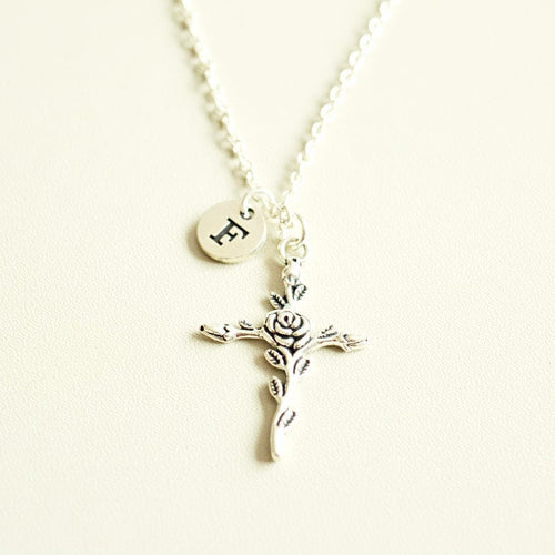 Cross Necklace, Cross Charm necklace, Christening Jewelry, Rose Cross, Holy Cross Necklace, Rose Necklace, Boho, Unique, Trendy, Cool, Cute