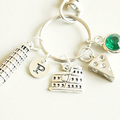 Italy gifts , Italy jewelry, Italy keychain, Italy Keyring, Gift for Italian, Italian gifts, Cheese, Rome, Colosseum, Tower of Pisa, Roman