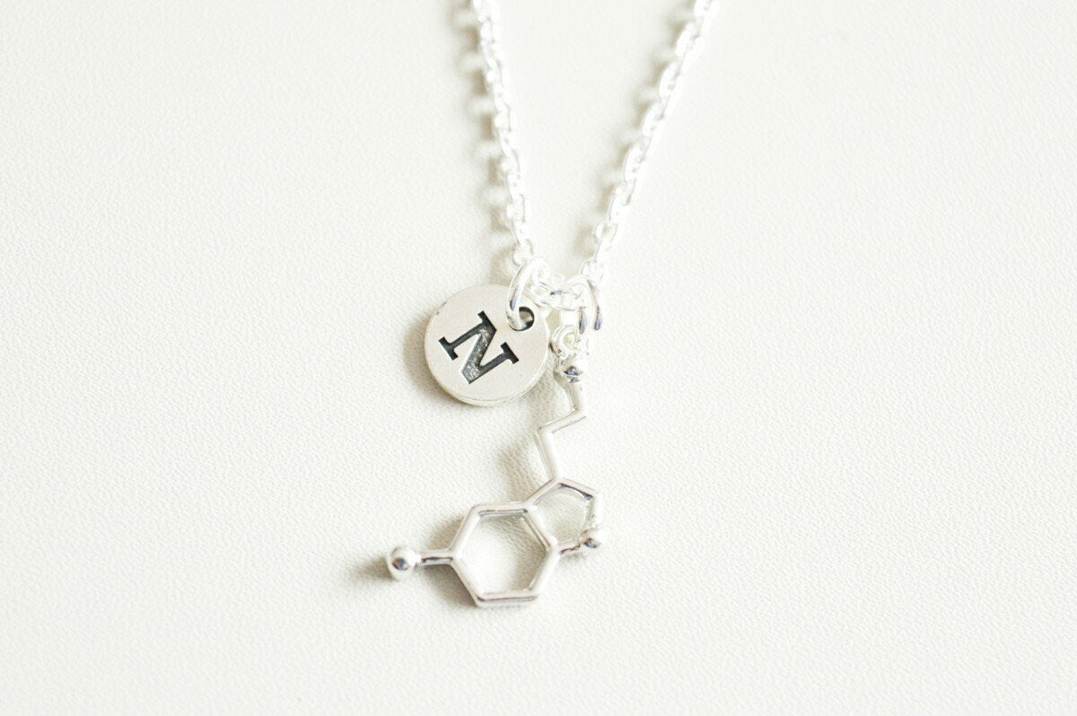 Serotonin Necklace, Serotonin Jewelry, Serotonin gift, Chemistry Gift, Dna Necklace, Biology gifts, Science Necklace, Molecular jewelry