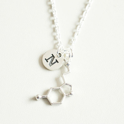 Serotonin Necklace, Serotonin Jewelry, Serotonin gift, Chemistry Gift, Dna Necklace, Biology gifts, Science Necklace, Molecular jewelry