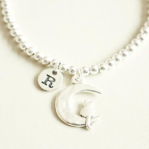 Cat gifts Women, Cat Bracelet for Her, Moon Jewelry, Cat and Moon charm, Gifts for her, Unique gift for her, birthday gift, Animal, Cute